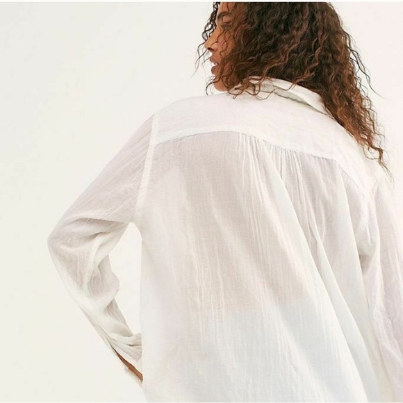Free People Women's Waverley Tunic Blouse Size XS White Gauze Button Front Boho - Picture 2 of 11